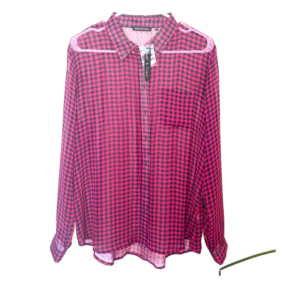 Sheer Long Sleeve Button Down Top. XL